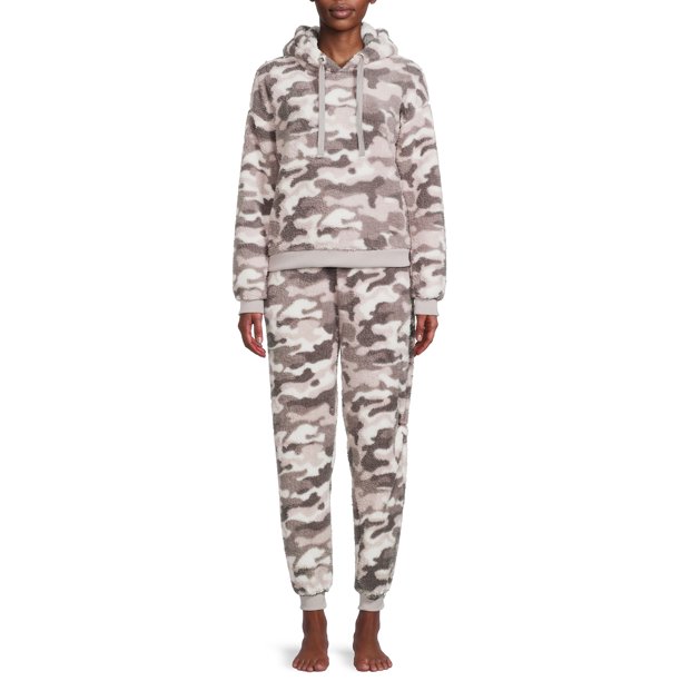 The Cozy Corner Women's Hooded Faux Sherpa Top & Bottom Pajama Set