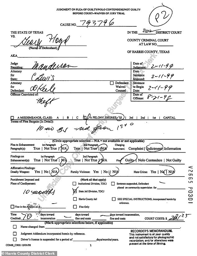 Floyd served 10 months at Harris County jail for a theft offense
