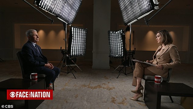 The most egregious came on CBS's Face The Nation when Fauci (right) burst out laughing after he was asked by Margaret Brennan (right) about Republican senator Ted Cruz calling for him to be prosecuted over his links to the Wuhan Institute of Virology from where many think the coronavirus outbreak leaked