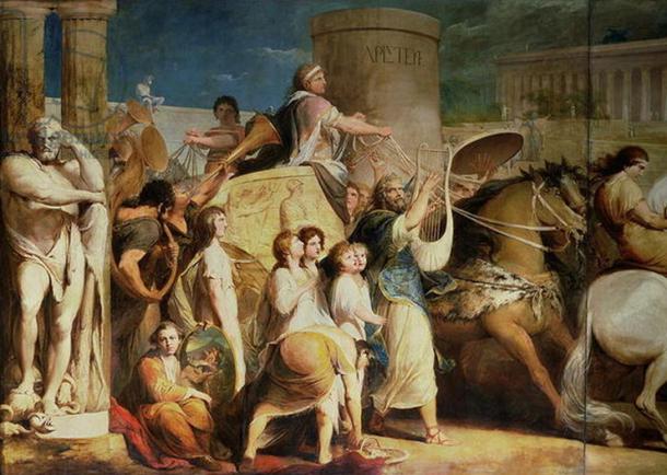 Crowning of Victors of the Olympic Games. Depicted at Olympia - Hiero of Syracuse and victors.