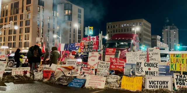 Freedom Convoy protest signs in Ottawa, Canada