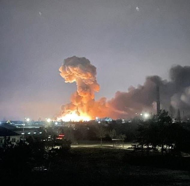 An explosion lights up the night sky over Kiev in the early hours of Thursday, as Russia launched an all-out attack on Ukraine from north, south and east with bombs, cruise missiles and rockets raining from the skies