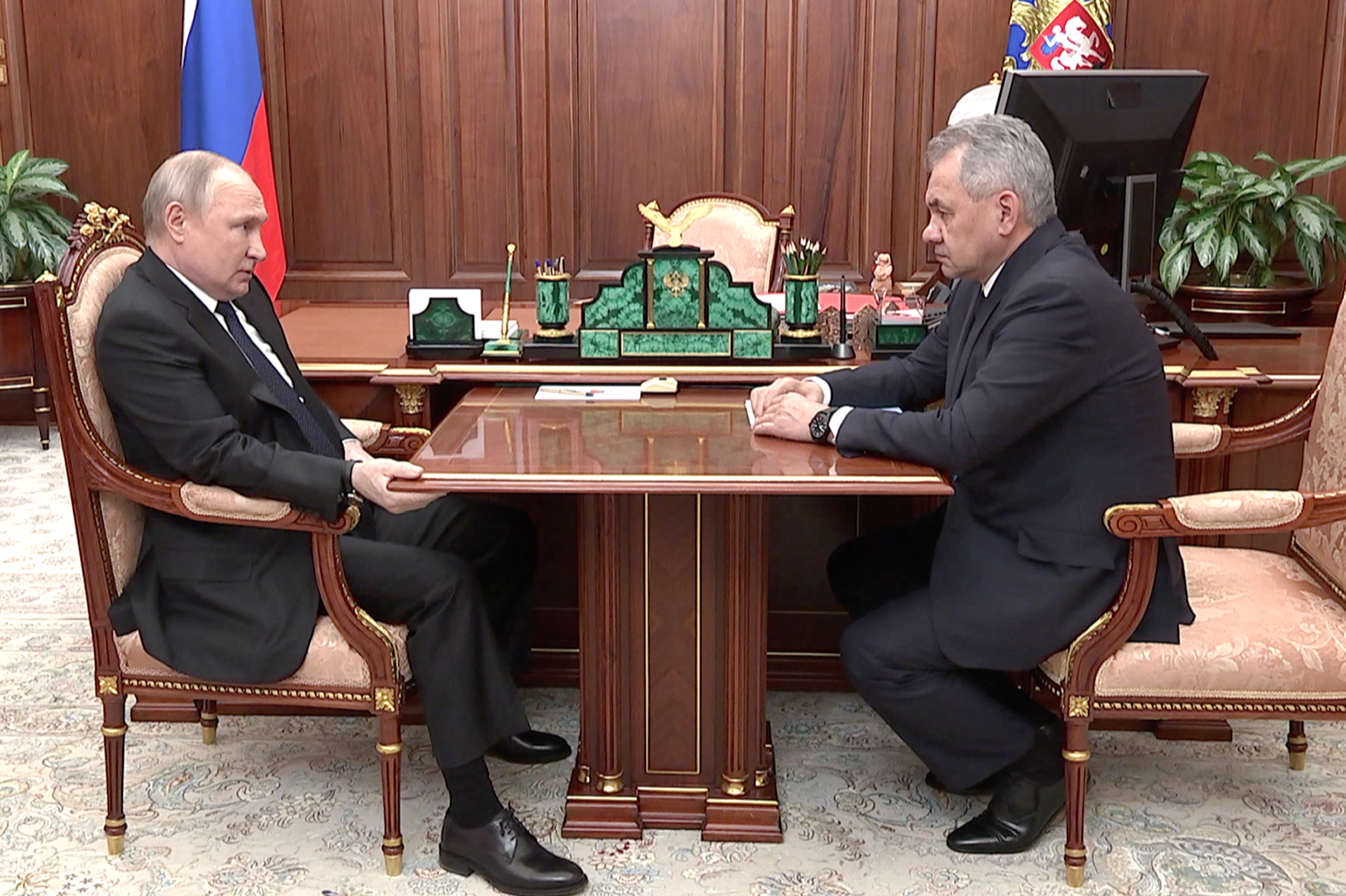 The dictator was seen slouched during a meeting with Sergei Shoigu earlier this month