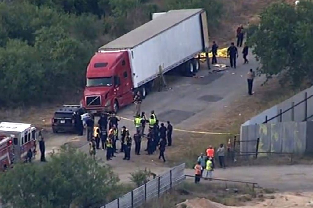 Police investigate the truck.