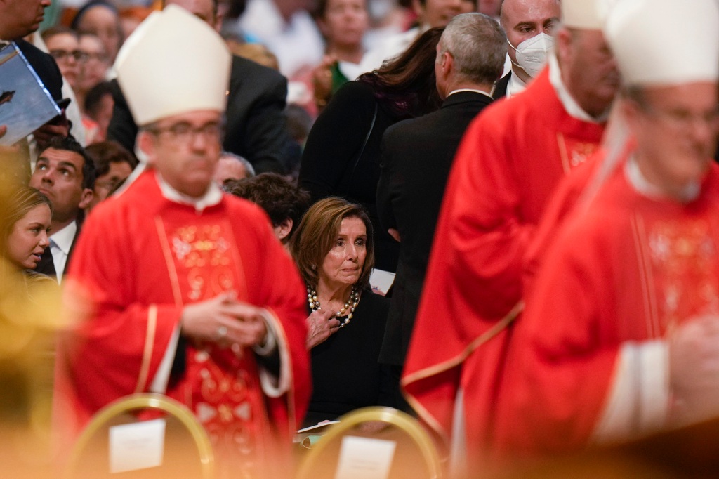 Pelosi is pictured in the VIP section of St. Peter's Basilica.