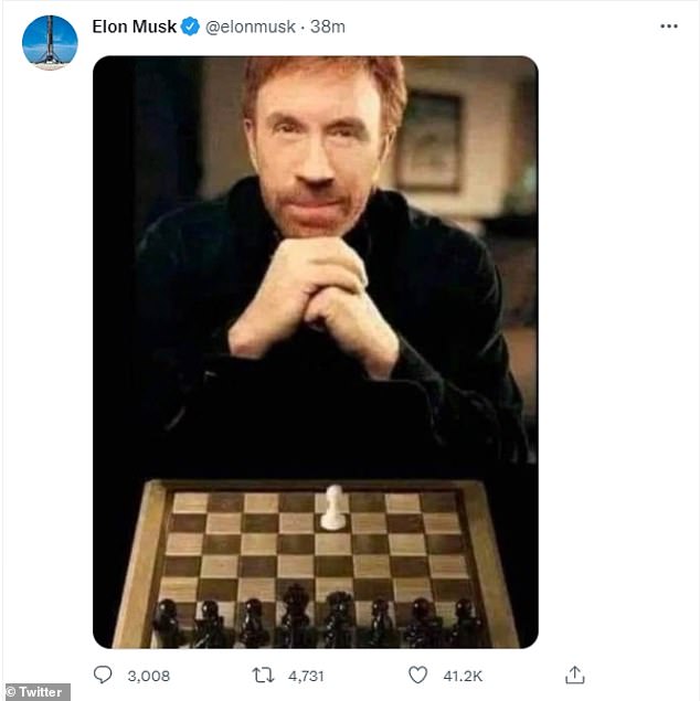 Musk then posted a photo of Chuck Norris playing chess.