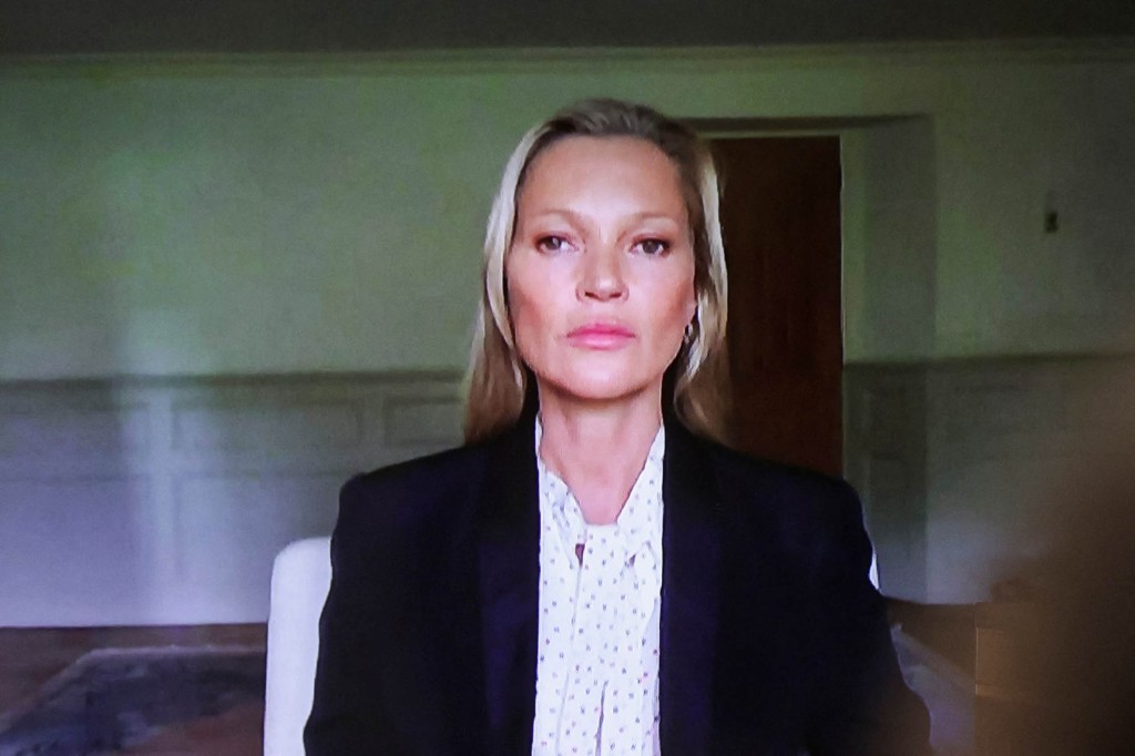 Kate Moss testifies via video link during Depp's defamation trial at the Fairfax County Circuit Courthouse in Fairfax, Virginia on May 25, 2022.
