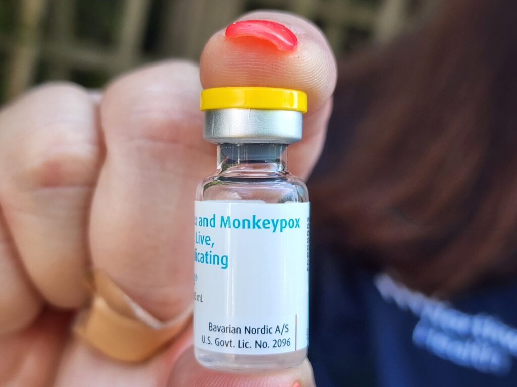 Fire Island, N.Y.: A Northwell Health staff member holds the monkeypox vaccine, at Cherry Grove on Fire Island, New York, where monkey pox vaccines were administered on July 14, 2022. (Photo by James Carbone/Newsday RM via Getty Images)