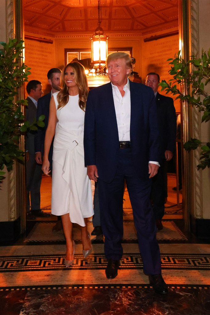 NEW YORK, NEW YORK - JULY 27: Former U.S. President Donald Trump and former first lady Melania Trump arrive to the welcome party for the LIV Golf Invitational - Bedminster at Gotham Hall on July 27, 2022 in New York, New York. (Photo by Chris Trotman/LIV Golf via Getty Images)