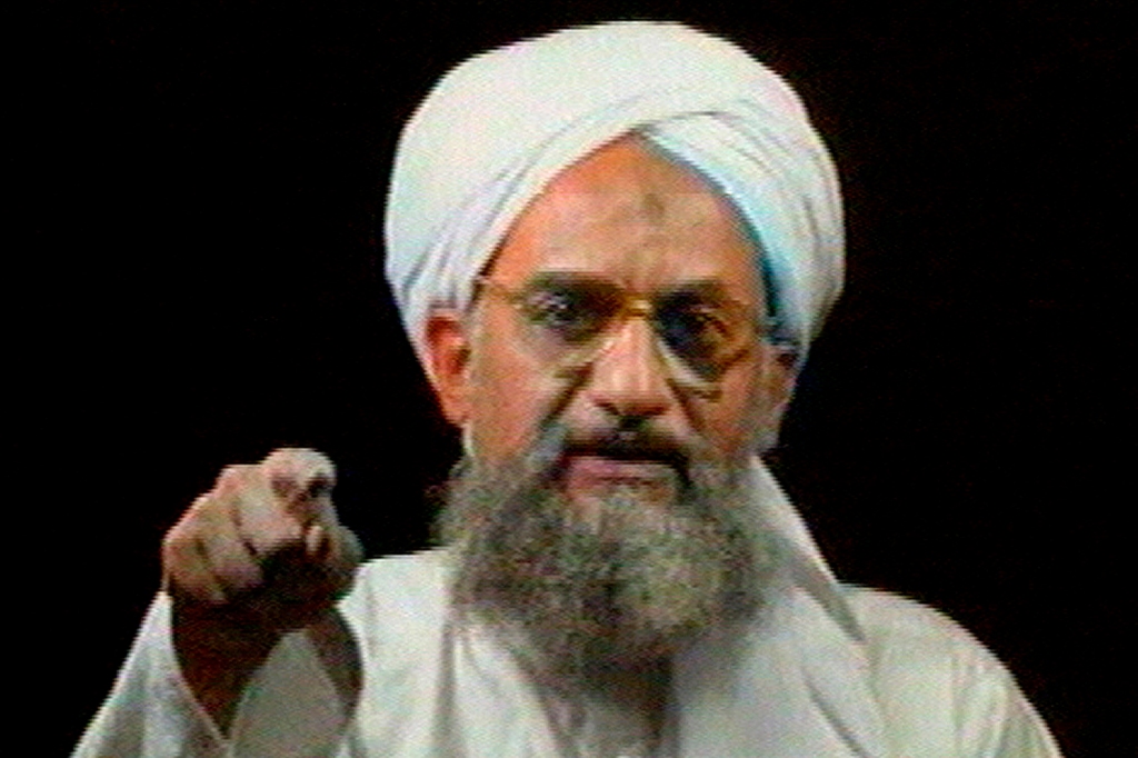 In this file image from television transmitted by the Arab news channel Al-Jazeera on Jan. 30, 2006, al-Qaida's then deputy leader Ayman al-Zawahri gestures while addressing the camera.