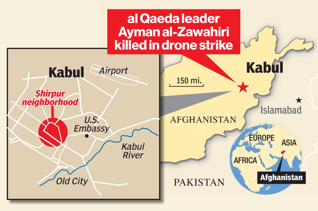 al Qaeda leader Ayman al-Zawahiri was killed in a drone strike at the Shirpur neighborhood of Kabul, Afghanistan.