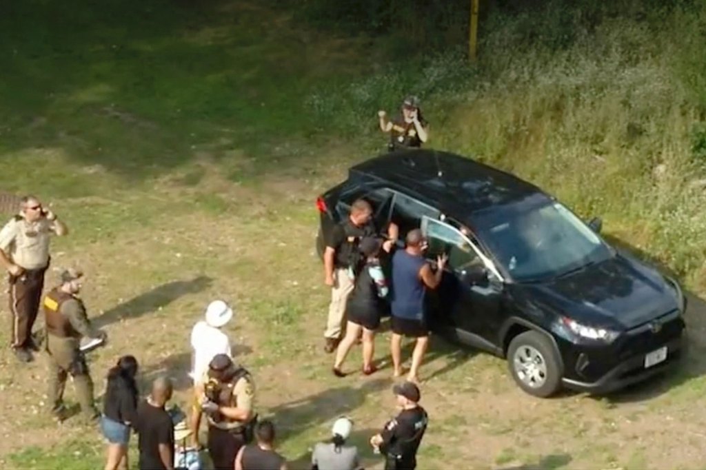Police respond to the scene of the stabbing.