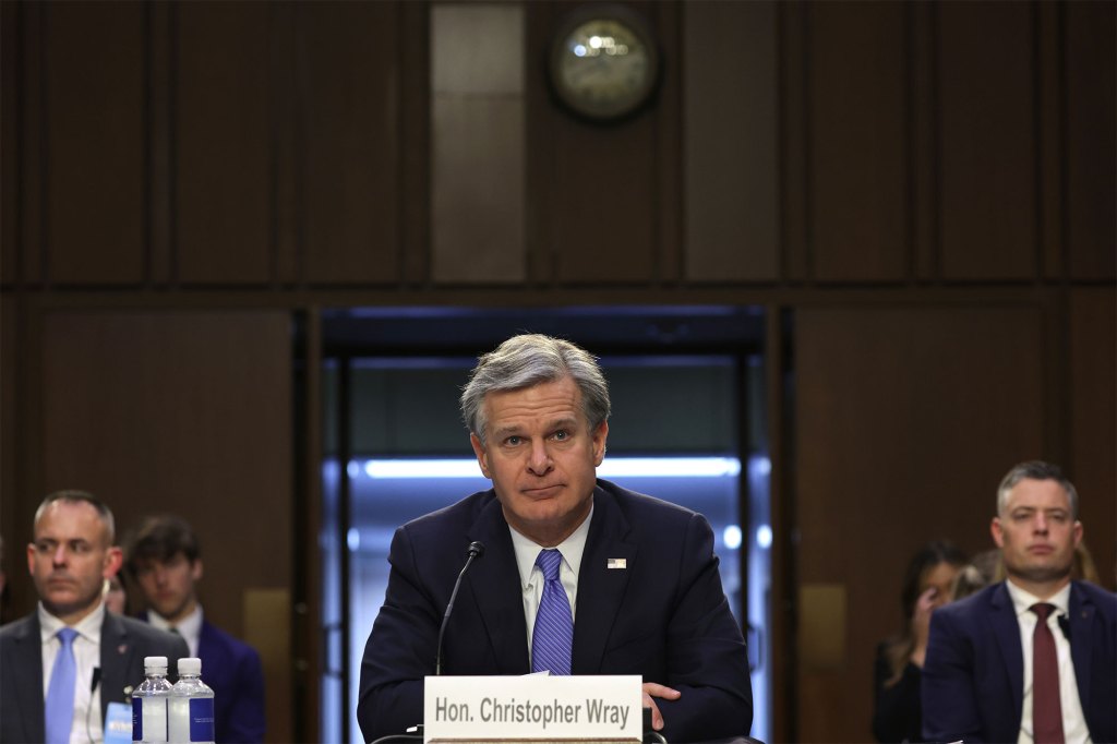 FBI Director Christopher Wray testifies during a hearing before the Senate Judiciary Committee at the Hart Senate Office Building on Capitol Hill August 4, 2022.