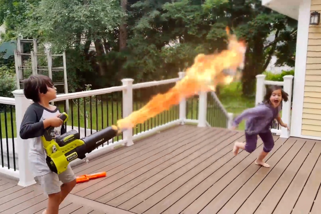 A Canadian dad built a realistic flamethrower for kids to play with in their yard.