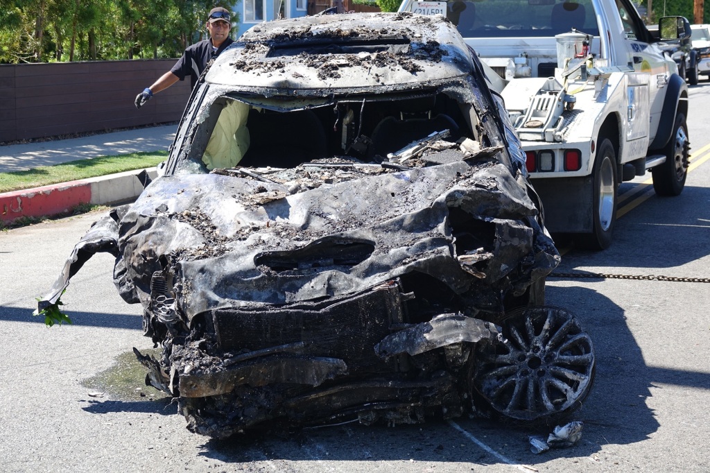 Burned car.
