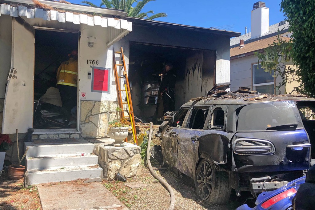 Anne's car is crashed into a home.