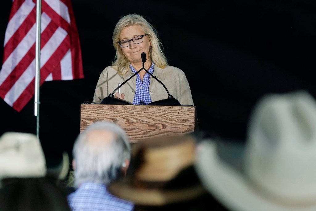 Liz Cheney speaking to supporters.