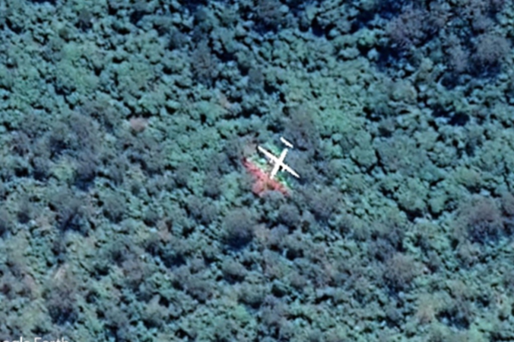 Google Maps, Shows downed plane in the North Queensland mountain range, Australia.