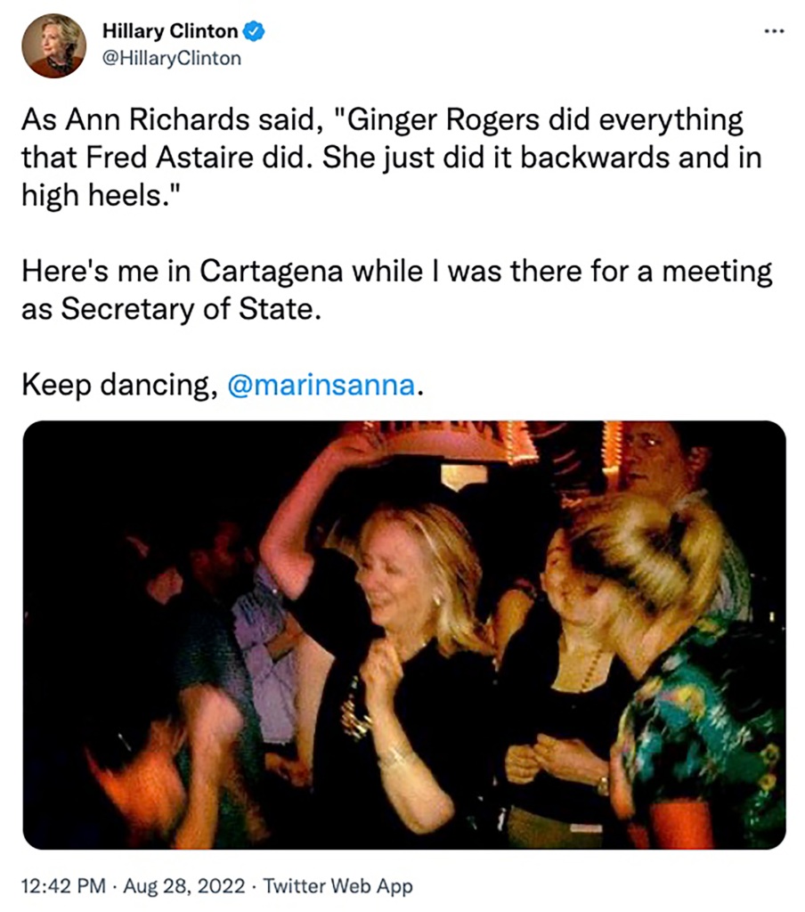 Hillary Clinton's tweet in support of Finnish PM Sanna Marin.