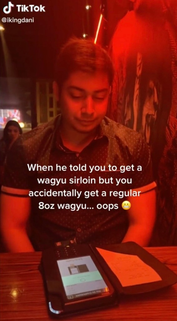 The video then showed Daniela's partner jokingly shaking his head as they inserted their card to pay for the meal.