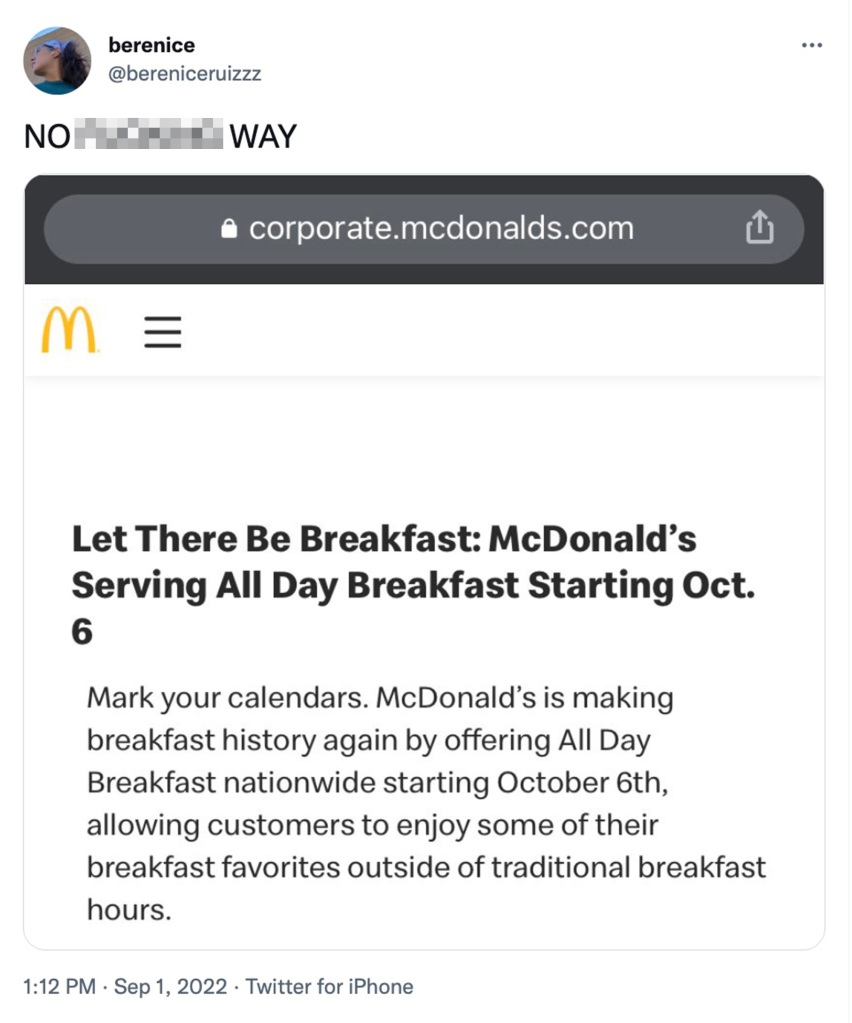 A Twitter user's viral tweet of an old press release made people think that the all-day breakfast was returning.