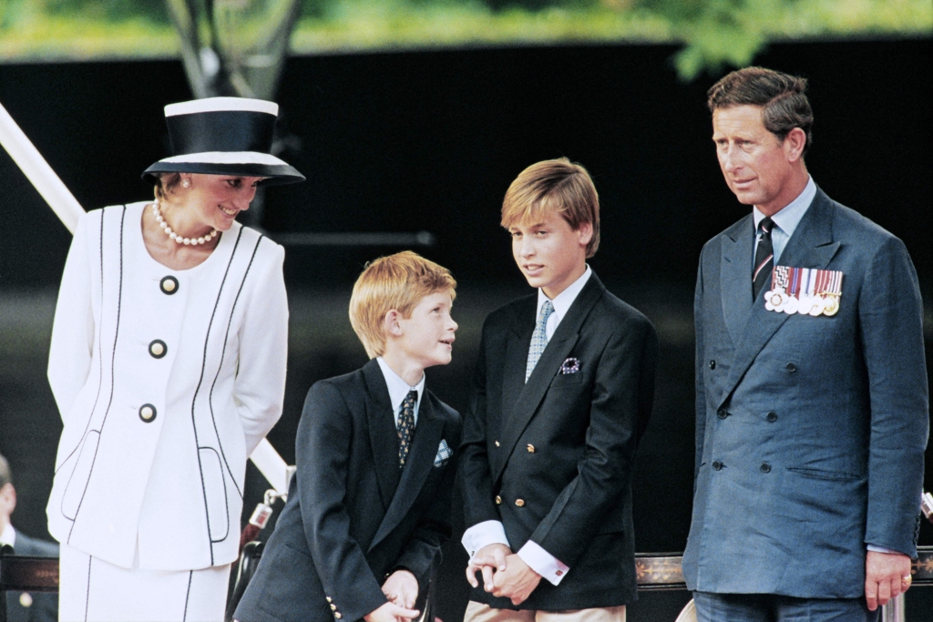 Princes Harry and William with their parents, Prince Charles and the now-late Princess Diana, in 1995.