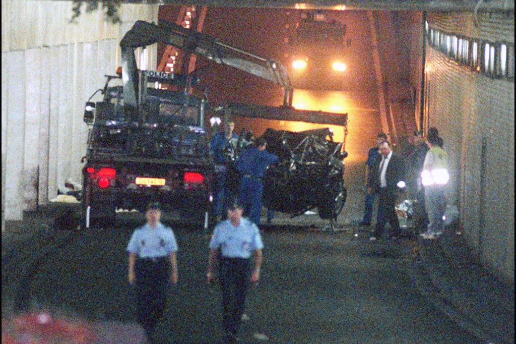 A photo of the wreckage of Princess Diana's fatal car crash. 
