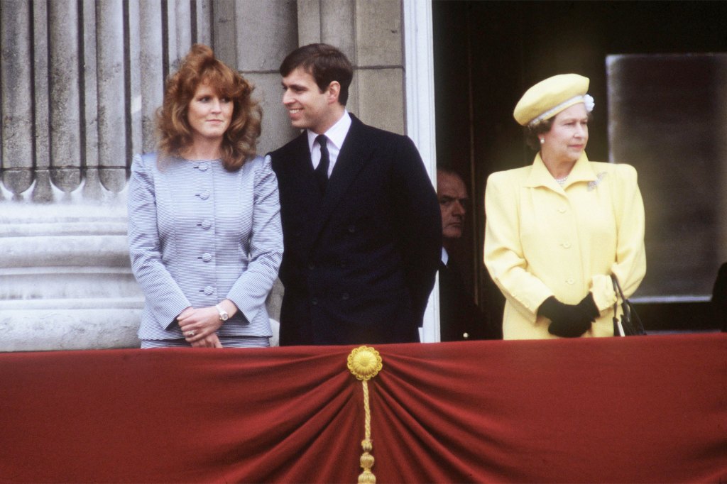 Prince Andrew and wife Sarah Ferguson on the balcony at Buckingham Palace for the Queen&rsquo;s 60th birthday celebration. 