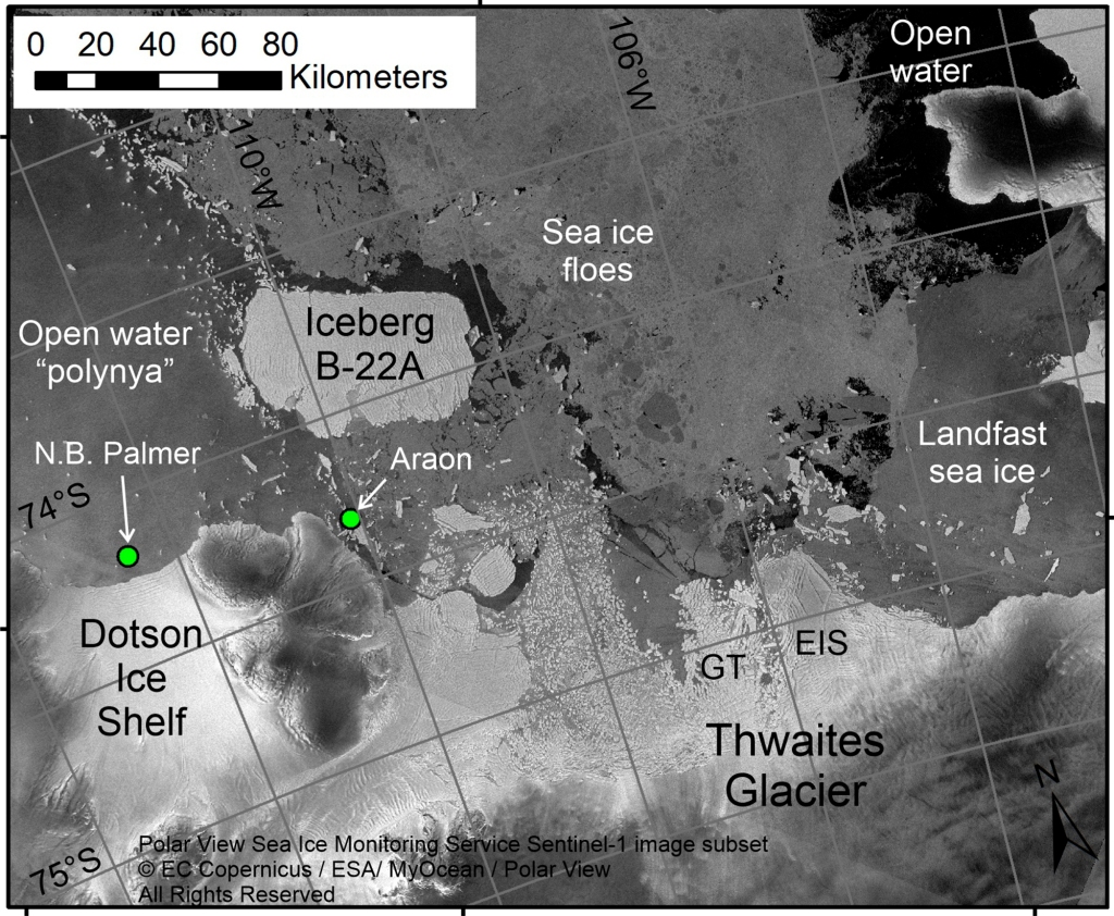 Satellite image from the European Space Agency showing the position of the "Doomsday Glacier."