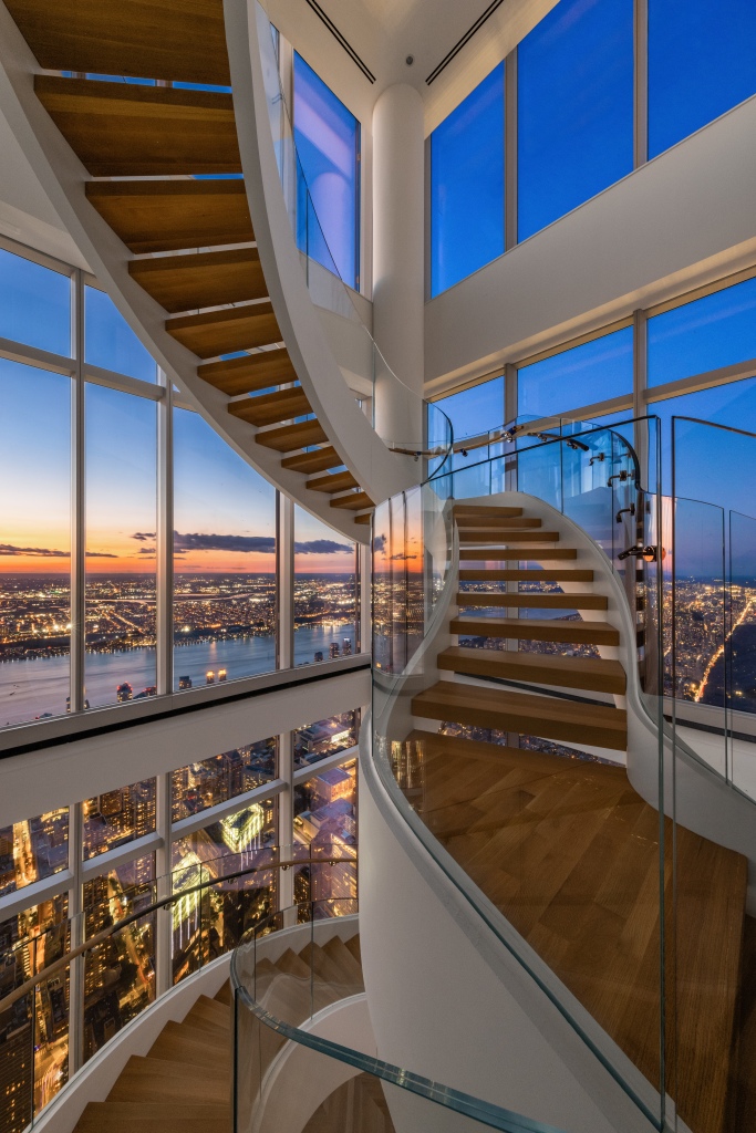 The spiral staircase that connects the three floors.