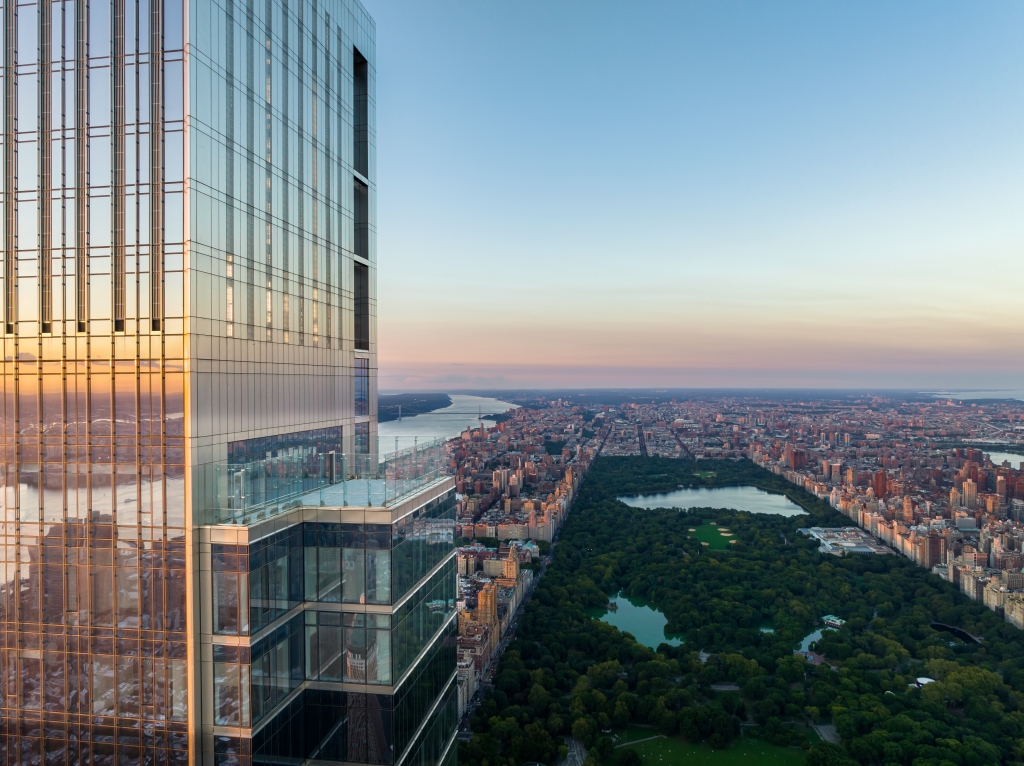The triplex is considered the largest residence in New York City and the highest-perched residence in the world, at nearly the top of the 1,550-foot-tall skyscraper.