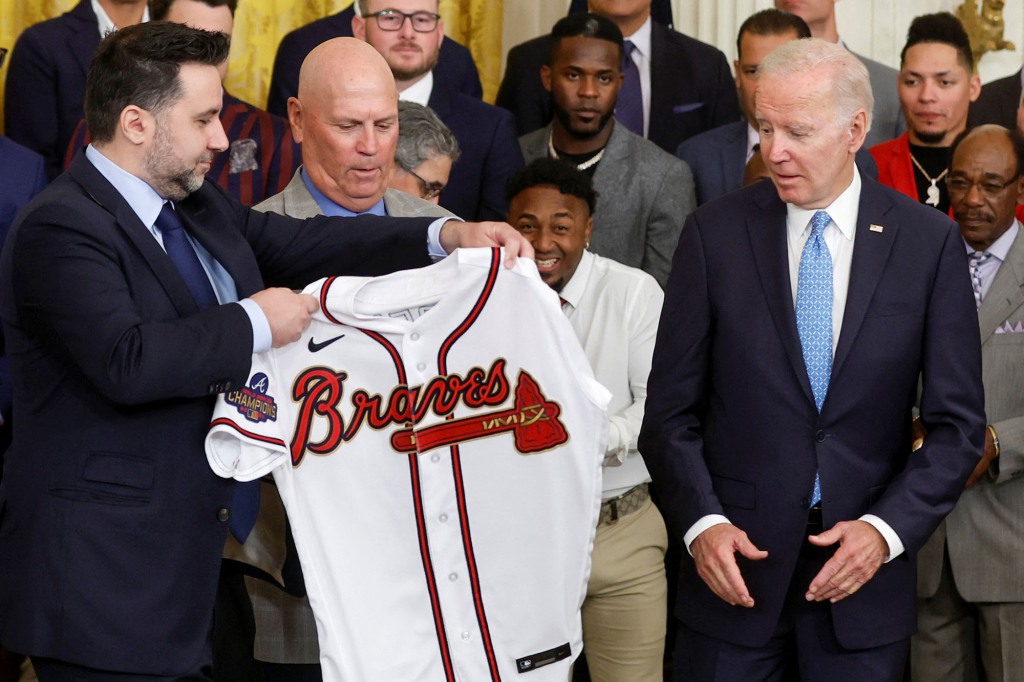 President Biden himself had no qualms about saying the team's name during a celebration in the White House East Room.